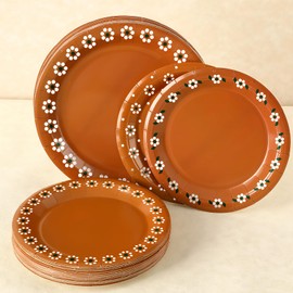 Maxdot 120 Pcs Platos De Barro Mexicanos Paper Plates Fall Cielito Lindo Party Decoration 7/9 Inch Mexican Plates Terracotta Flower Clay Pottery Paper Birthday Wedding Party Supplies(Green Flowers)