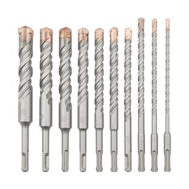 jiuwu 10 Pack Concrete SDS Plus Shank Hammer Drill Bits Four-Blade Carbide Tipped Masonry Rotary Drill Bits Set for Brick/Stone/Brick/Tile