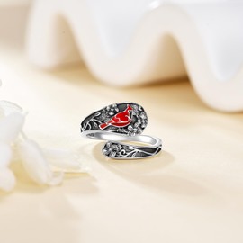 ONEFINITY Spoon Rings for Women 925 Sterling Silver Red Cardinal Poppy Ring Cardinal Jewelry Gifts for Mom Women
