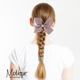 5.5 Inch Checkered Bow Hair Clip with Rhinestone Center (Brown)