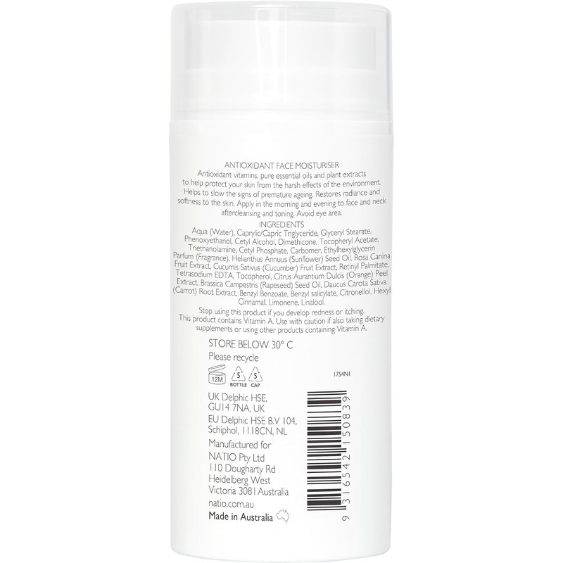 Antioxidant Face Moisturiser by Natio for Women - 3.3 oz