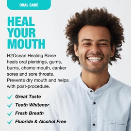 H2Ocean Healing Rinse Natural Sea Salt Oral Care - Mouth Rinse for Oral Care - Great for Piercings, Sore Throats & Gum Health - Alcohol- & Fluoride-Free Mouthwash - Lemon Ice, 8 oz