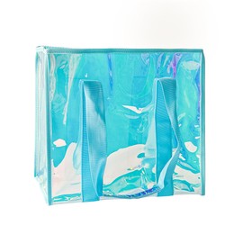 Large Clear Iridescent Pattern Waterproof Beach Bag Purple Carry Handles, Blue-no handbag., L