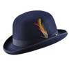 Unisex Hard Top Wool Bowler Hat With Feather Satin Lined