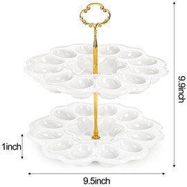 Peohud 2 Tier Deviled Egg Platter, 24 Holes Deviled Egg Tray Container, Detachable Ceramic Easter Egg Holder for Kitchen Countertop, Party, Microwave Dishwasher Freezer Safe