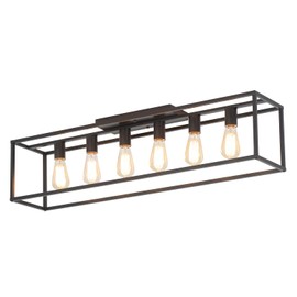 umeiluce 6 Lights Black Farmhouse Flush Mount Ceiling Light 38" Vintage Rectangle Close to Ceiling Light for Living Room Kitchen Island