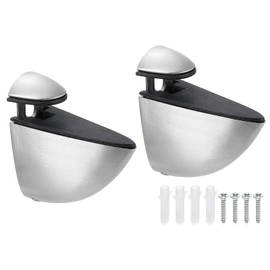sourcing map 2Pcs Glass Shelf Bracket, Glass Shelf Holder Support Wall Mount Brushed Adjustable Shelves Clamp for 3-16mm(0.12"-0.63") Glass, Silver
