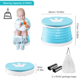 Travel Potty for Toddlers, Portable Potty for Toddlers Foldable Kids Training Toilet Seat for Boys Girls Baby Carry Potty Children Car Potty Chair for Camping Park with 3 Rolls Bag（Light Blue)
