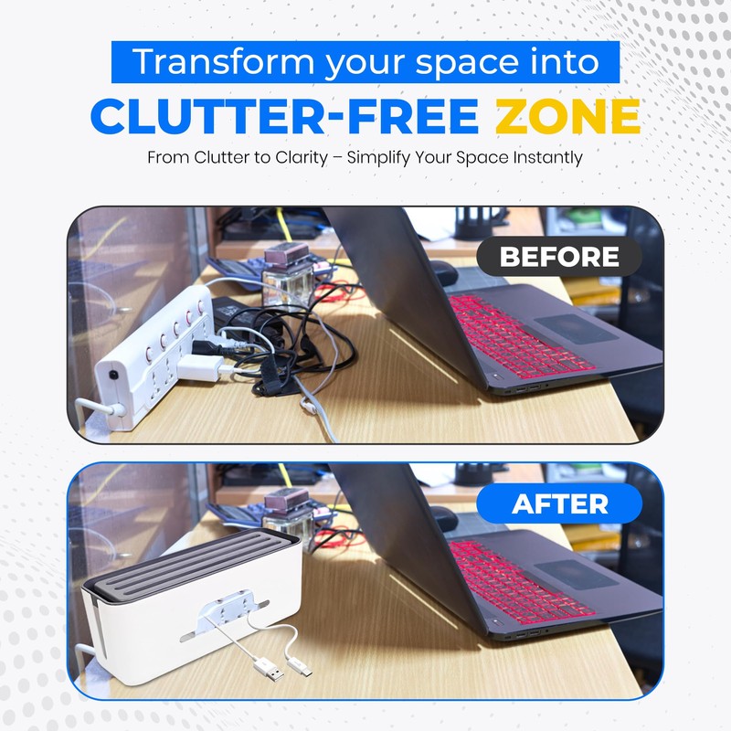 Cable Management Box with Built-in Mobile/Tablet Stand – Organize &