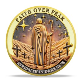 RYUKENLM Faith Over Fear Christian Challenge Coin Psalm 23:4 Bible Verse Spiritual Strength & Courage Religious Faith Token Christian Gift for Men Women