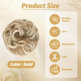 Messy Bun Hair Piece for Women, Curly Wavy Hair Bun Extensions, Synthetic Tousled Updo Clip On Hairpieces, Messy Bun with Claw Clip for Ponytail or Fake Hair Bun for Women Girls (Golden Grey)