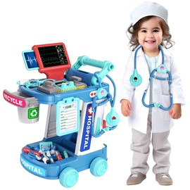 Doctor Kit for Kids, Pretend Doctor Playset for Toddlers with Cart, Costume and Stethoscope, Role Play Medical Toy for Girls Boys Toddlers 3-8 Birthday Gifts