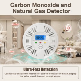 Battery Powered Natural Gas and Carbon Monoxide Detector CH4 Combustible Gas Alarm with Audible and Visual Alerts CO and Methane Leak Sensor for Home RV Apartment and Kitchen Safety Includes Batteries