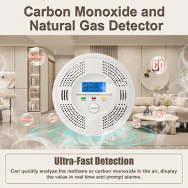 Battery Powered Natural Gas and Carbon Monoxide Detector CH4 Combustible Gas Alarm with Audible and Visual Alerts CO and Methane Leak Sensor for Home RV Apartment and Kitchen Safety Includes Batteries