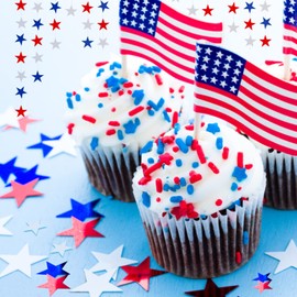 KIMOBER 4th of July Patriotism Stars Garland,144 Red Blue White Stars Hanging Independence Day Stars String Banner for Fourth July Decor Memorial Day Decorations