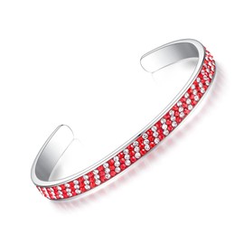 MUYUU Red and White Bracelet, Silver Plated Crystal Cuff Bracelet, Sparkly Bracelet For Women Fashion Jewelry