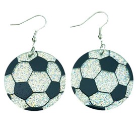 Glitter Basketball Earring Acrylic Football Volleyball Baseball Rugby Dangle Drop Earring for Women Mom Sport Team Jewelry-soccer
