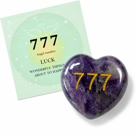 Amethyst 777 Angel Number Heart Stone – Complete Gift Set with Cotton Linen Pouch | Polished Crystal Palm Stone for Intuition & Divine Guidance | Spiritual Awakening Pocket Gift |for Grilfriend,Women