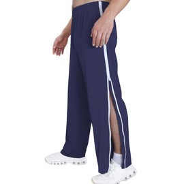 Tear Away Pants for Men's Side Zipper Leg Breakaway Pants Post Surgery Foley Catheter Pants Adaptive Clothing Wide Leg Zip Off Sweatpants Navy Blue
