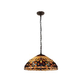 Chloe Lighting Serenity Victorian Tiffany-Style Blackish Bronze 2 Light Hanging Pendant 18" Wide, Multicolor