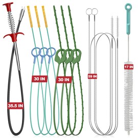 EastLink Drain Snake Tool Set: 35.5" Drain Clog Remover, 30" Steel Hair Snake, 30" PET Sink Snake, 59" Tube Drain Brush, 17" Dryer Vent Cleaner Brush, for Toilet, Kitchen Sink, Shower, Tub & Most Pipe