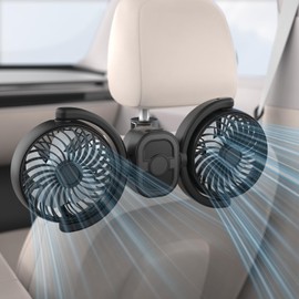 Rechargeable Dual-Head Fan for Car: USB Cooling Backseat Fans for Baby with 360° Rotatable 3-Speed Separate Controlled 16H Runtime 12V Auto Electric Air Ventilation Cooler For Vehicle SUV RV Trunk