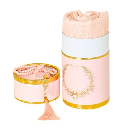 Prien Muslim Prayer Mat with Tesbih for Islamic Gifts, Muslim Portable Seccade Box, Islam Mat Set for Women & Men, Ramadan, Turkish Carpet Gift, Bayram Children (Pink)