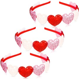 MTLEE 3pcs Valentines Day Headband Girls Heart Headbands Glitter Bling Headwear Toddler Sequin Hair Accessories Cute Headband Colorful Red Heart Hairband for Teens Baby Kids Women Holiday Supplies