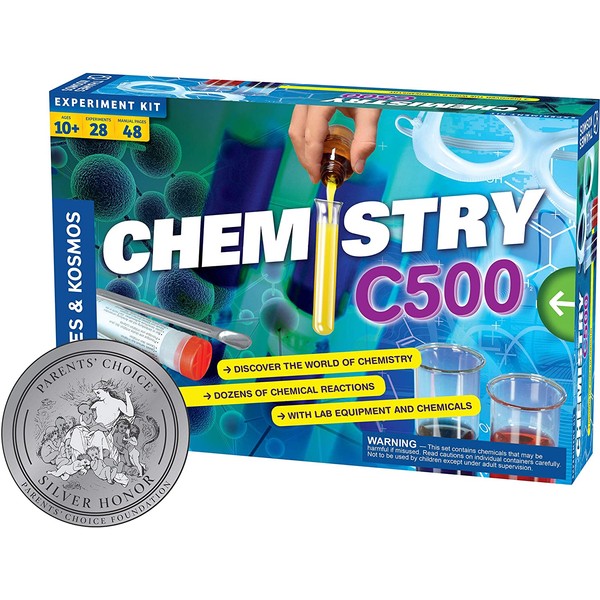 Thames & Kosmos Chemistry Chem C500 Science Kit with 28 Guided Experiments 48 Page Science Guide Parents’ Choice Silver Award Winner, 13.1" L x 2.6" W x 8.9" H
