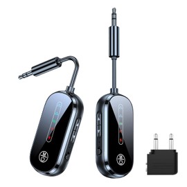 Airplane Bluetooth 5.4 Adapter – 2-in-1 Transmitter & Receiver for Dual AirPods or Headphones, Travel Essentials with 3.5mm AUX for Flight, TV, and Car Stereo