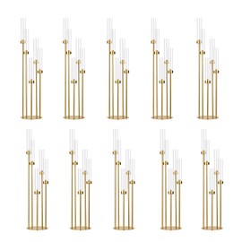 10PCS Gold Floor Candelabra,5 Arm Candle Holder Tall Floor Candle Holder with Acrylic Lampshade for Wedding Table Birthday Party Home Decoration Fit LED Taper Candles