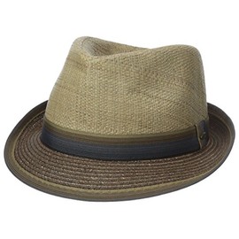 Scala Men's Matte Raffia and Braid Fedora, Brown, Large