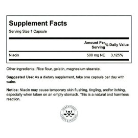 Swanson Vitamina Niacina 500mg por cápsula 250 cápsulas