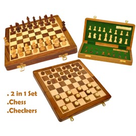 PALM ROYAL HANDICRAFTS Magnetic Wooden Chess and Checkers Game Set, 12 Inches (2 in 1) Chess Board Games, Gift Package - Game Pieces Storage Slots, Beginner Chess Set for Adults.