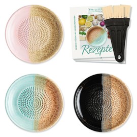 evergrate Ceramic Grater Set of 3 - Flower, Beach, Desert with Kitchen Brushes and Recipe Booklets