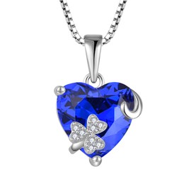 Fahonie Heart Necklace 925 Sterling Silver cut Heart September Birthstone Sapphire Clover Pendant Birthday Gifts Valentine's Day Christmas Gifts