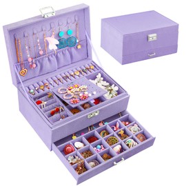 Jewelry Boxes for Women Violet Velvet Jewelry Organizer with Lock,Teen Jewelry Organizers and Storage Earring and Necklace Holder Organizer Box Womens Jewelry Box for Necklaces Earrings Rings Bracelet