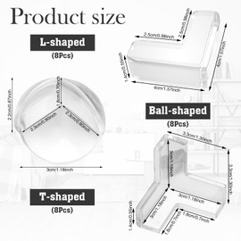24 Pack Baby Safety Corner Protectors for Kids, Baby Proofing Edge Guards Child Safety Corner Guards Table Corner Protectors for Furniture Against Sharp Corners (8L-Shaped+8Ball-Shaped+8T-Shaped)