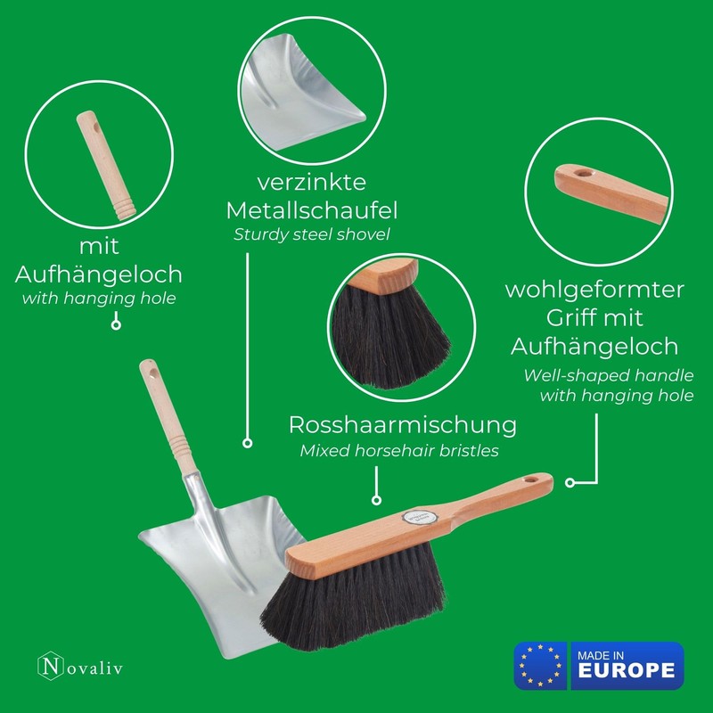 Novaliv 1x Dustpan Set Horsehair Mixture Dustpan with Rubber Lip