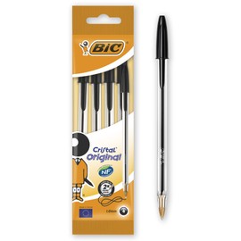 BIC Cristal Ballpoint Pen - Black - Pack of 4 Comfortable And Super-Durable Ballpoint Pens Medium Point (1.0 mm)