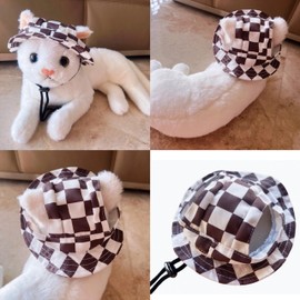Round Brim Princess Hat Visor Hat Pet Dog Mesh Porous Sun Hat with Ear Holes for Small, Extra Small Dog Teddy, Pug, Chihuahua, Shih Tzu, Yorkshire Terriers (Grid, Small)