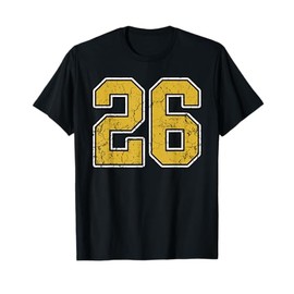 Old Gold Black White Sports Number 26 Jersey Uniform Player T-Shirt