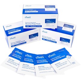 OWELL Prep Pads - 300 Individually Wrapped Sterile Alcohol Wipes, Medium 2-Ply Antiseptic Wipes for Disinfecting Skin, First Aid Kit Alcohol Swabs (3 Packs of 100 Count)