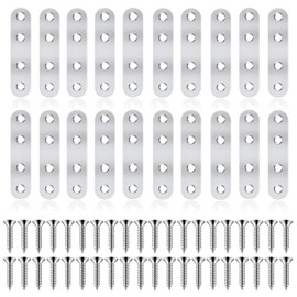 Flat Brackets for Wood, 20 Pcs Stainless Steel Mending Plates Straight Metal Brackets Joining Plates with Screws Sleeper Brackets for Repair Fixing