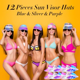 12 sombreros de visera ajustable para playa, golf, visera transparente para mujeres y hombres, protección UV, sombrero translúcido para exteriores (plateado, morado, azul)