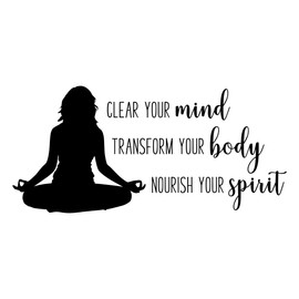 Yoga Quote Wall Decal, Yoga Vinyl Sticker, Mind Body Spirit, 24"X11" Black, Yoga Studio Decor