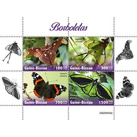 Guinea-Bissau - 2020 Butterflies, Moth, Admiral - 4 Stamp Sheet - GB200402a