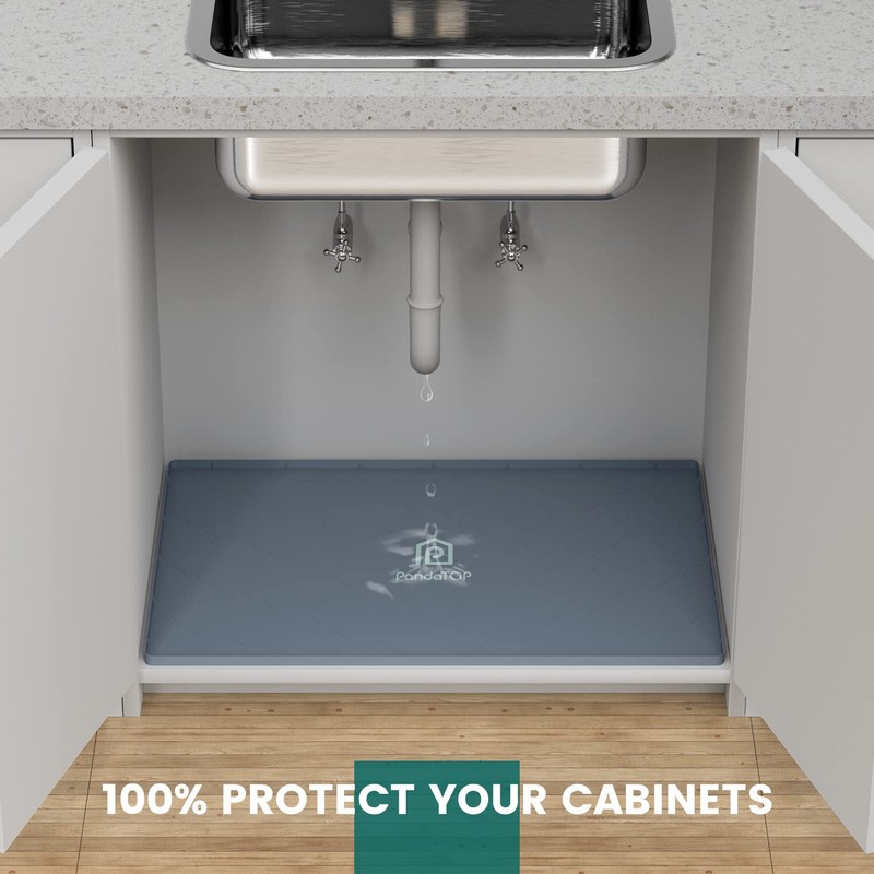 Under Sink Mat, 25" x 22" Silicone Kitchen Cabinet Tray,