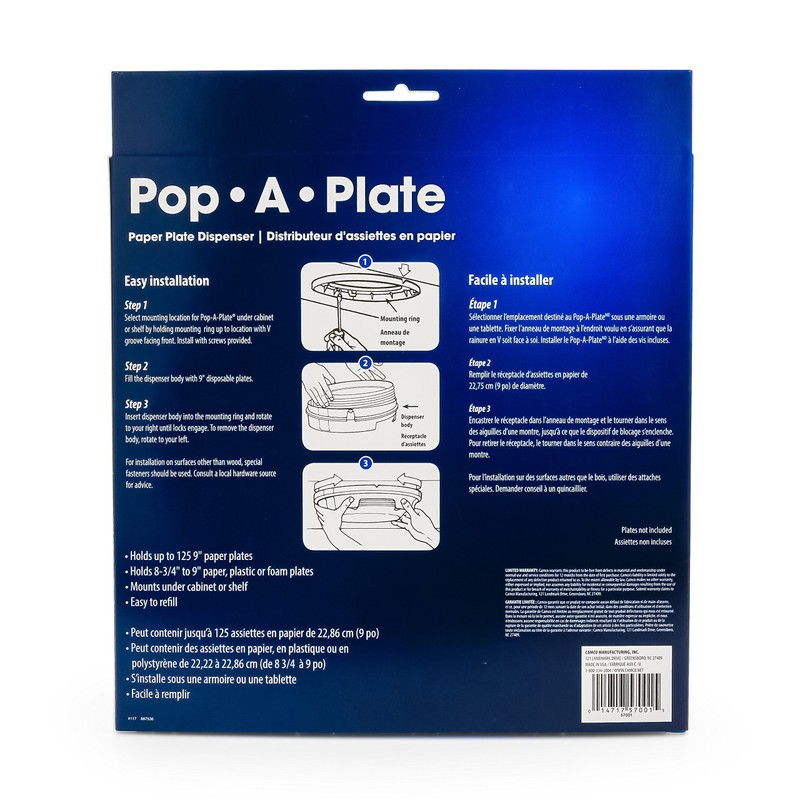 Camco 9-inch Pop-A-Plate Plastic Plate Dispenser | Ideal for Compact