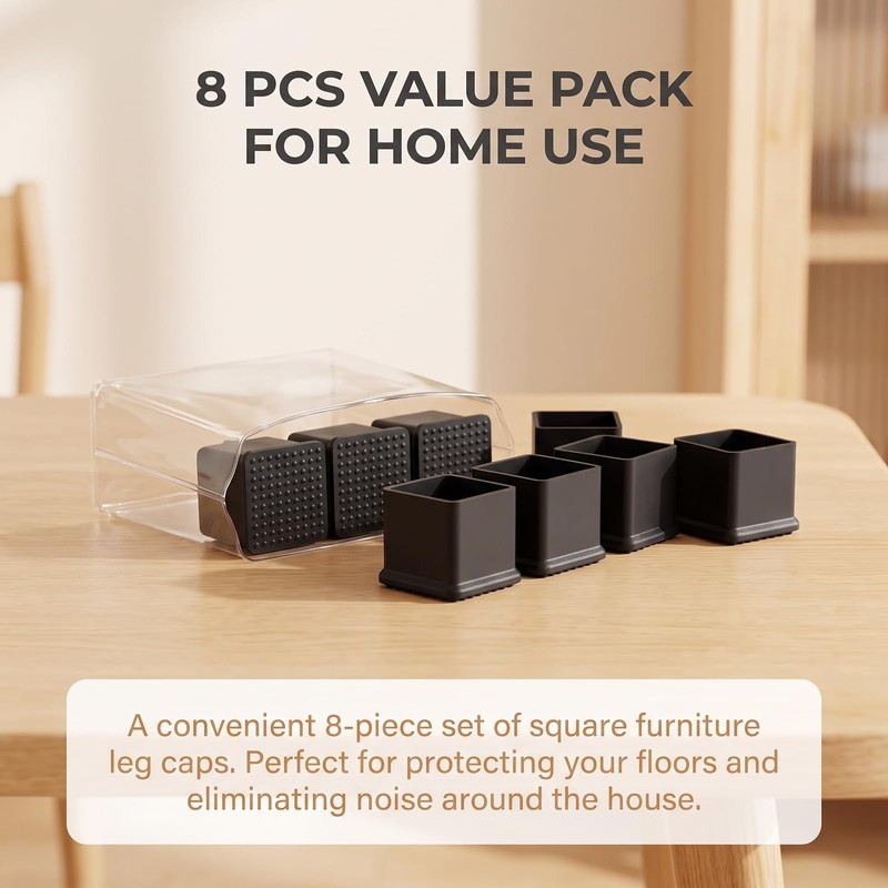 8 Pcs Square PVC Furniture Leg Caps, 1.5 x 1.5